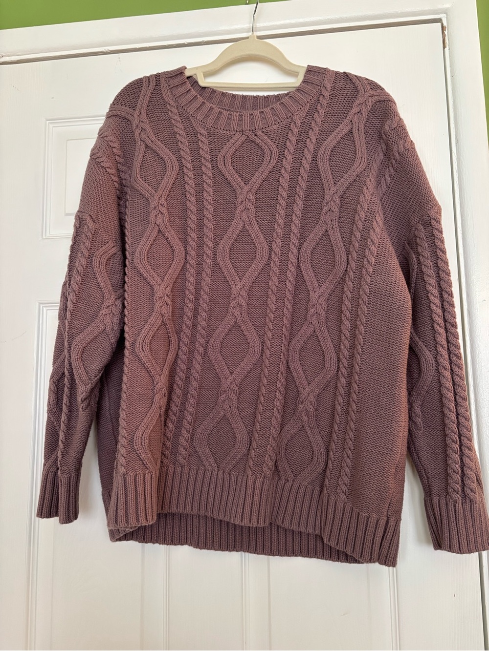 Cable Knit Crewneck Sweater - Mauve purple